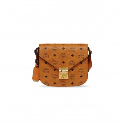 MCM COGNAC VISETOS COATED CANVAS AND LEATHER PATRICIA CROSSBODY BAG MWS6SPA03CO001 (21*19*8.5cm)